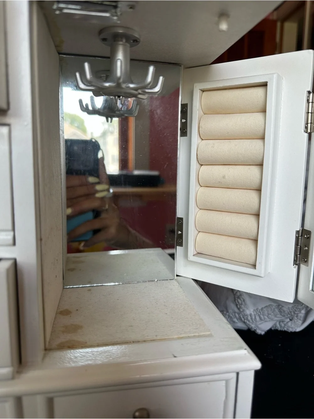 Jewelry Armoire / Jewelry Box with Mirror & Necklace Carousel